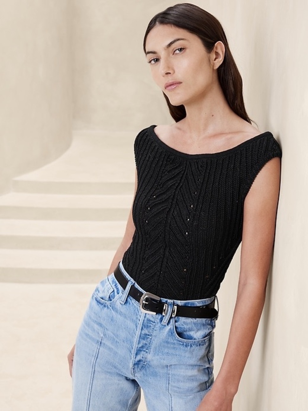 Banana Republic Janette Black Off-the-Shoulder Knit Sweater Top
